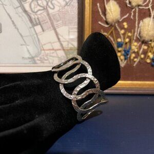 Silver Textured Loop Cuff Bracelet